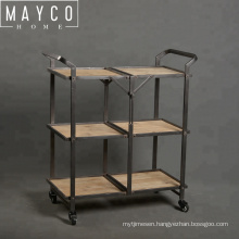 Mayco Metal and Wood 3 Tiered Wine and Tea Serving Cart with Wheels